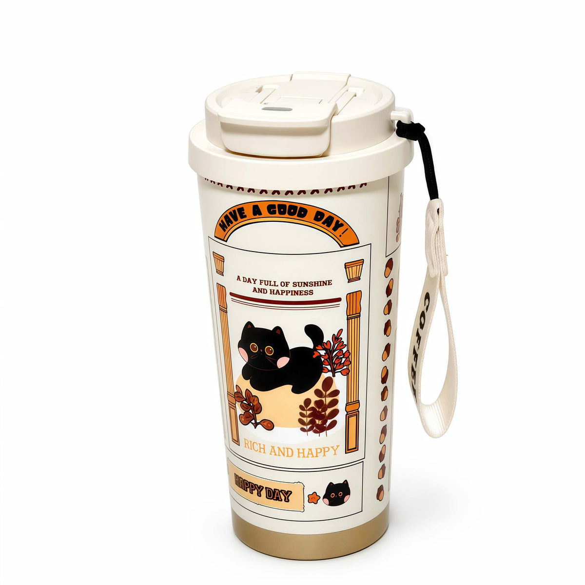 16oz Cat Coffee Travel Mug with Lid and Straw