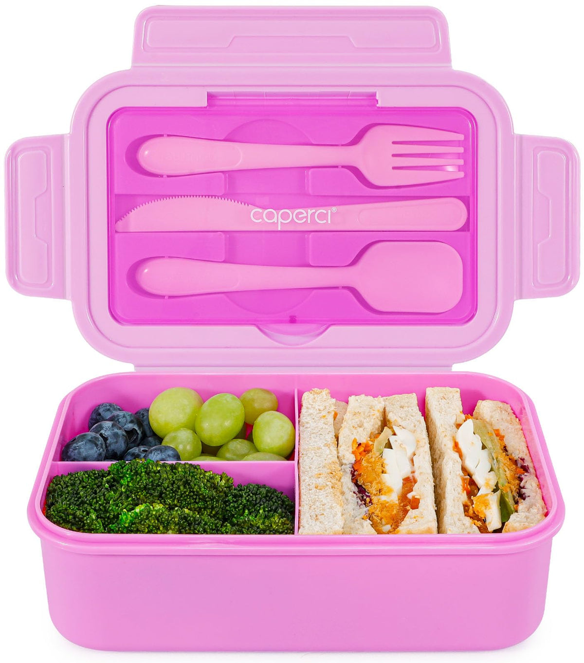 Caperci Classic Bento Box Adult Lunch Box for Older Kids - Leakpoof 47 oz 3-Compartment Lunch Containers for Adults and Teens, Built-in Utensil Set, Ideal for On-the-Go Balanced Eating, Gray