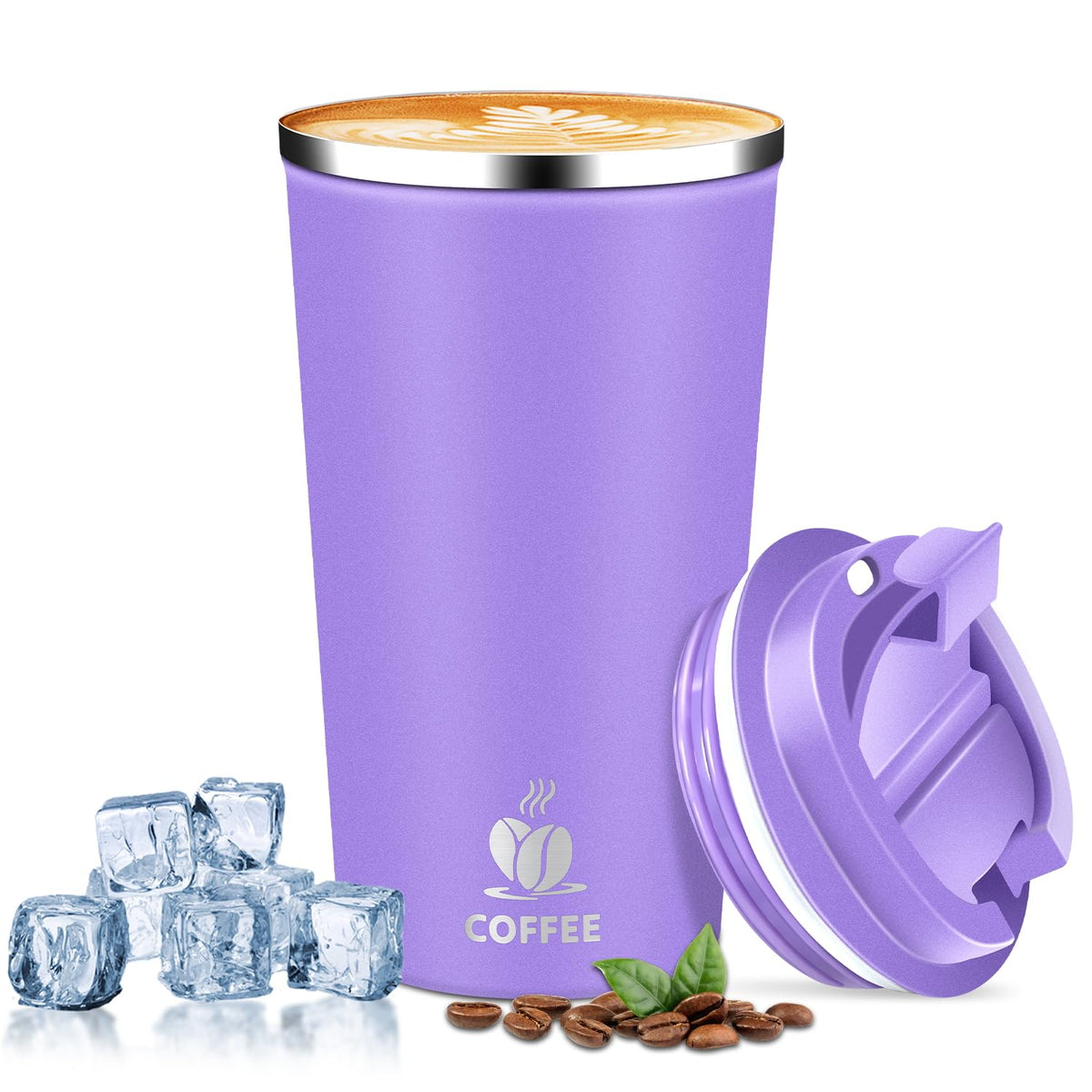 Insulated Travel Coffee Mug Reusable Coffee Tumbler Cup with Flip Lid Leak Proof Spill Proof for Office School Party Camping Hot and Cold Drink,Stainless Steel 17oz (Agave Green)
