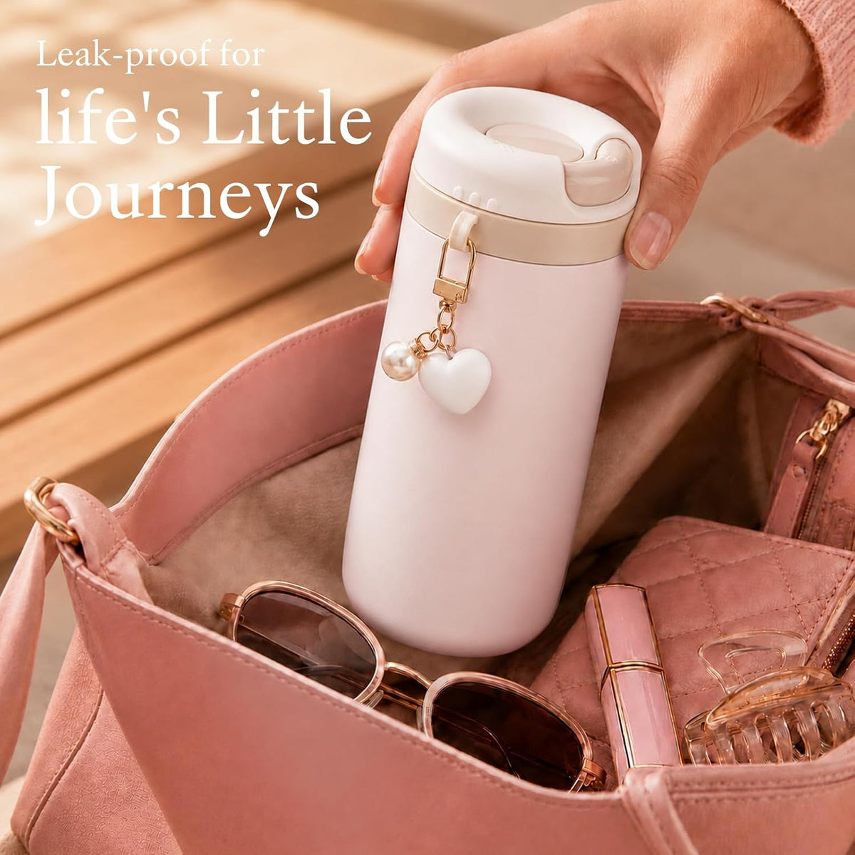 Ceramic Lined Travel Coffee Mug For Women, 15 oz Insulated Coffee Tumbler