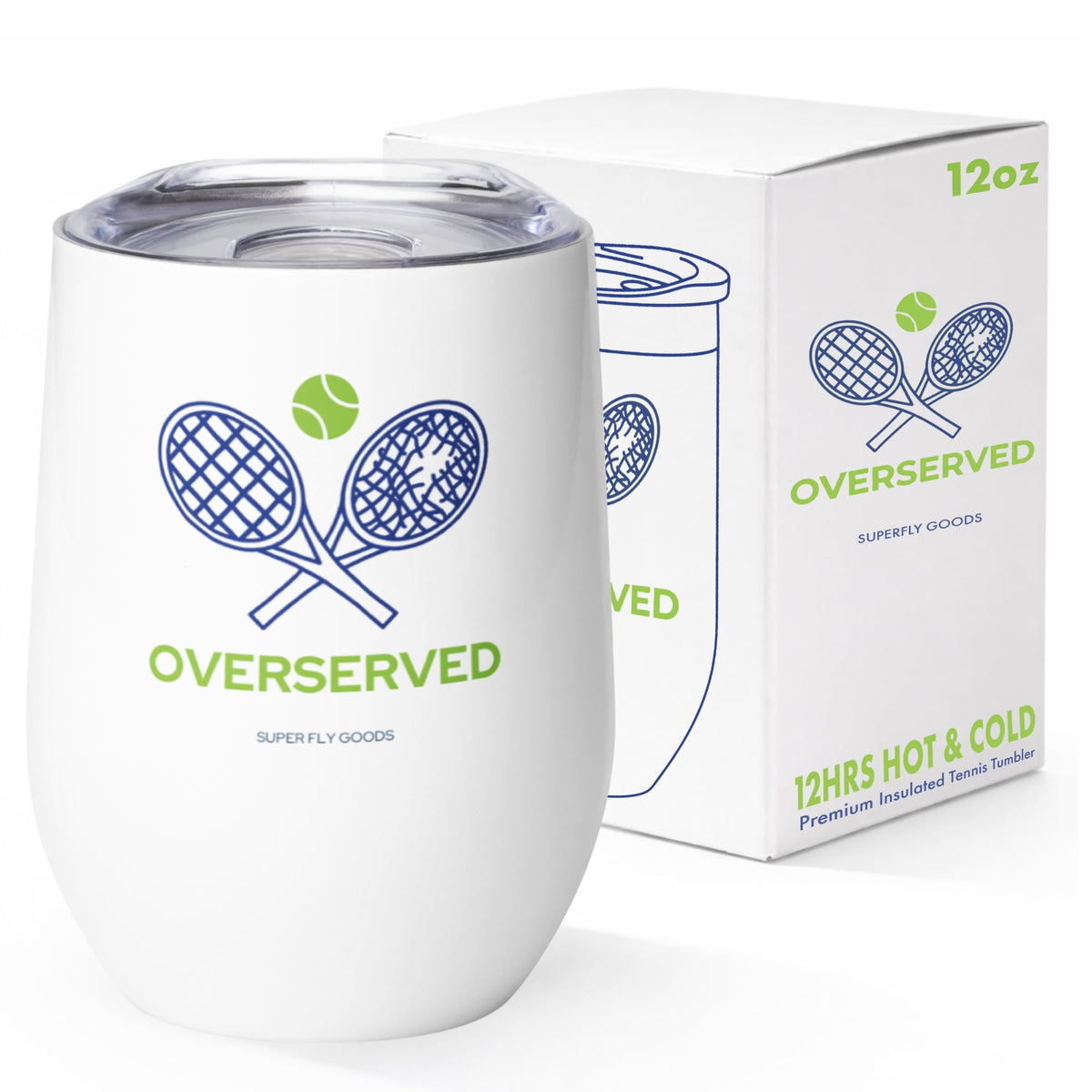Super Fly Goods - 12 oz Tennis Mug – Insulated Stainless Steel Tumbler with Lid | Keeps Beverages Hot or Cold | Cool Gifts for Women, Dad & Players, Unique Gift Idea (Tennis)