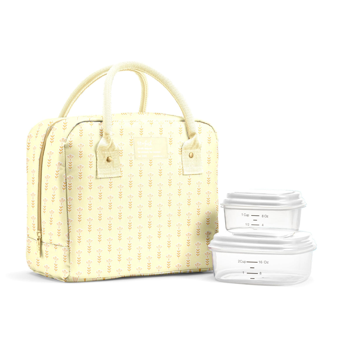 Fit & Fresh Bloomington Lunch Bag for Women - Insulated Large Lunch Box for Work with Containers, Leak-Resistant, Stain-Resistant, Zipper Closure, Feline Fine Ivory