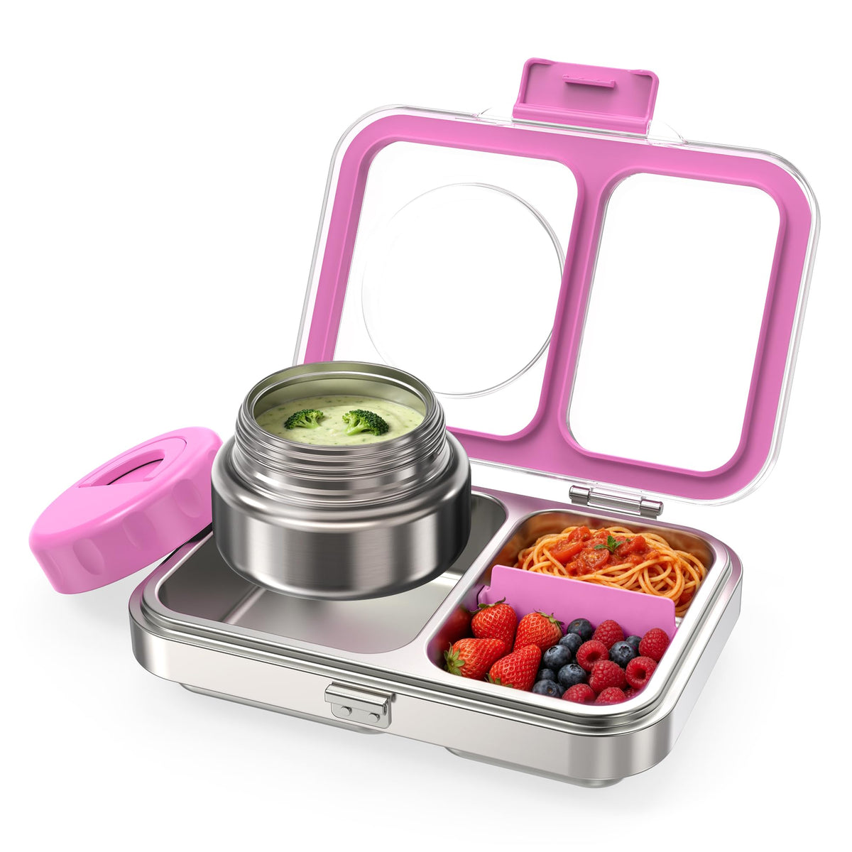 HOMEKOL Stainless Steel Bento Lunch Box + 9.5oz Insulated Food Jar, Pink