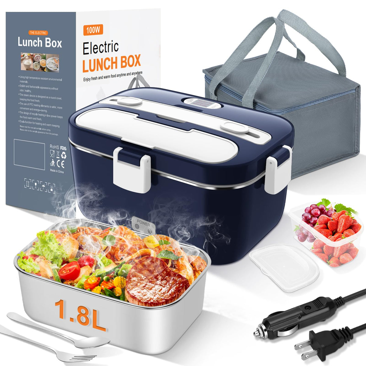 DUPASU Electric Lunch Box Food Warmer, 1.8L Heated Lunch Box for Adults