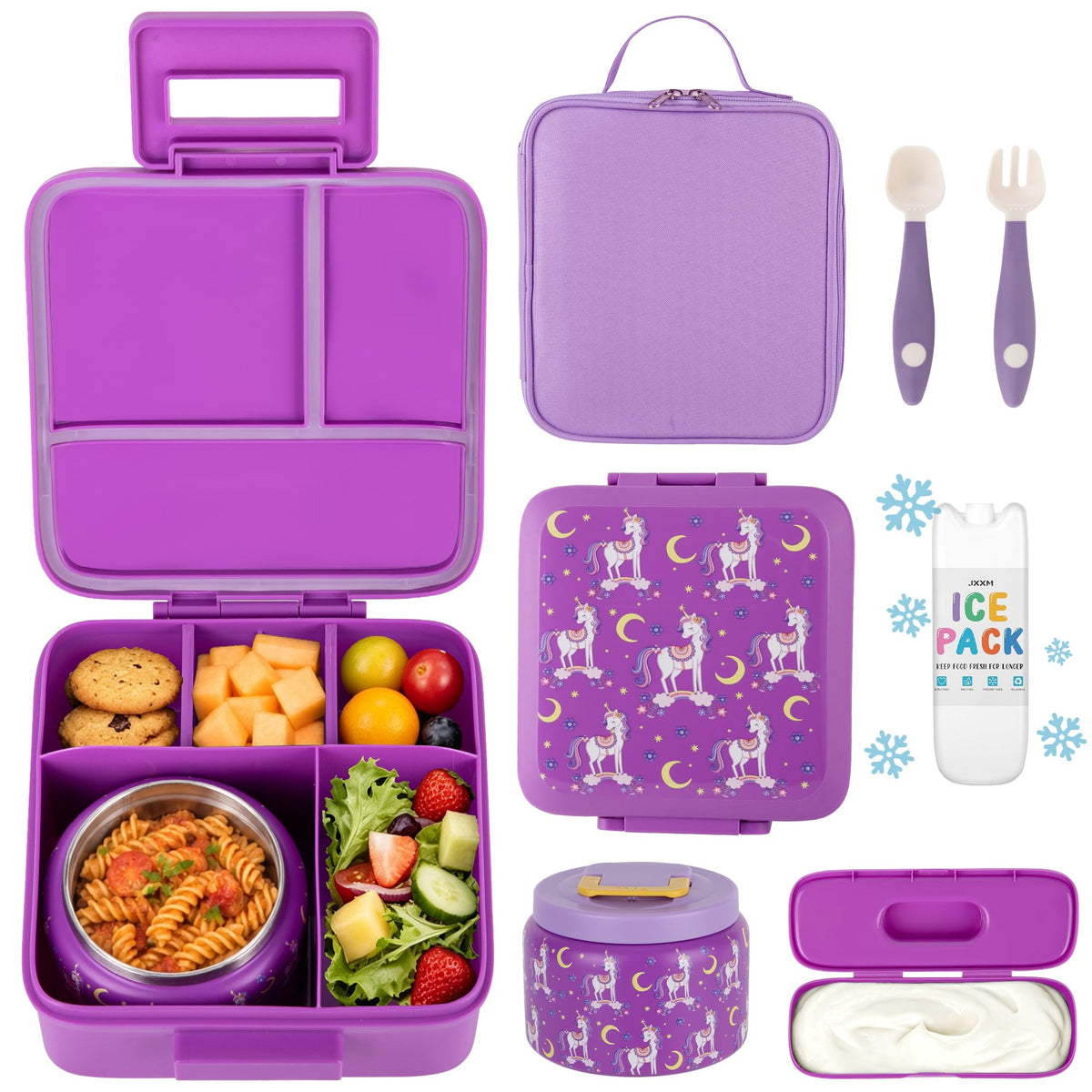 JXXM Bento Lunch Box for Kids With 8oz Soup thermo,Leak-proof Lunch Containers with 5 Compartment,thermo Food Jar and Lunch Bag, Food Containers for School (A-Black(Game Consoley))