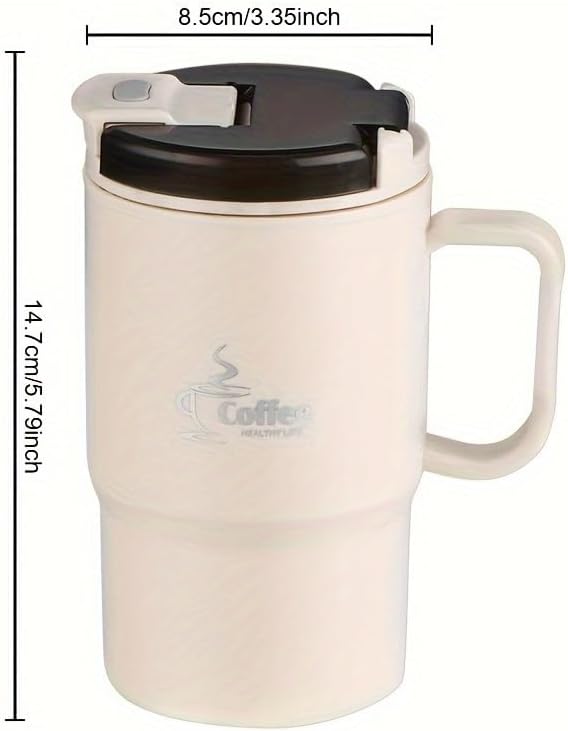 550ml/19.3oz Stainless Steel Coffee Mug with Lid & Spoon - Double-Wall Vacuum Insulation Leakproof Travel Cup, Reusable Thermal Mug for Hot/Cold Drinks (Brown)