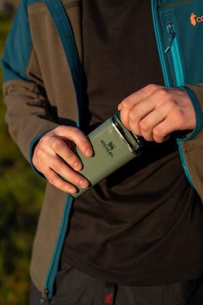 Stanley Classic Easy Fill Wide Mouth Flask 8 oz | Leakproof Hip Flask | Hinge Connected Never Lose Cap | Insulated Stainless Steel Liquor Container | BPA-Free | Hammertone Frost