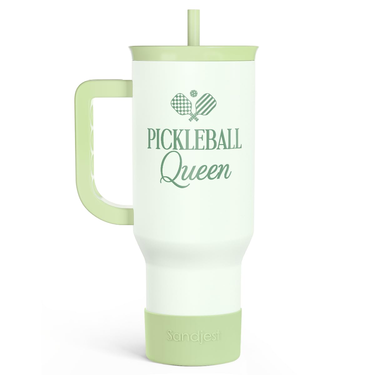 SANDJEST Bow Tumbler with Handle 40oz, Stainless Steel Insulated Tumblers Coffee Travel Cup with Slider Straw Lid, Gifts for Women Teen Girls Birthday