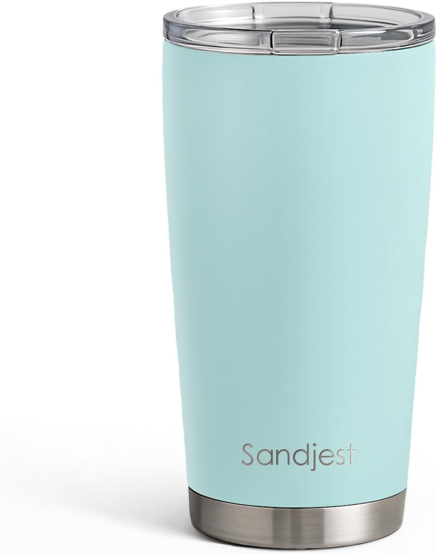 SANDJEST Stainless Steel Tumbler 20 oz, Double Wall Vacuum Insulated Mug with Lid, Travel Coffee Cup for Women Girls Friends Sisters, Birthday Christmas (Pale Turquoise)