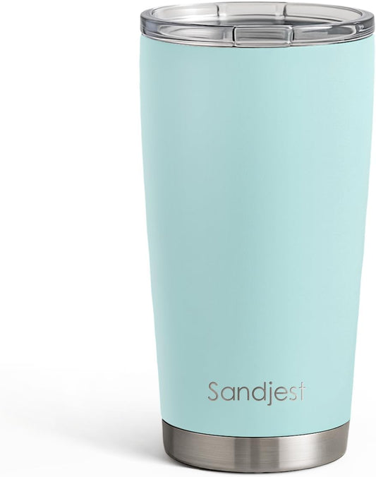 SANDJEST Stainless Steel Tumbler 20 oz, Double Wall Vacuum Insulated Mug with Lid, Travel Coffee Cup for Women Girls Friends Sisters, Birthday Christmas (Pale Turquoise)