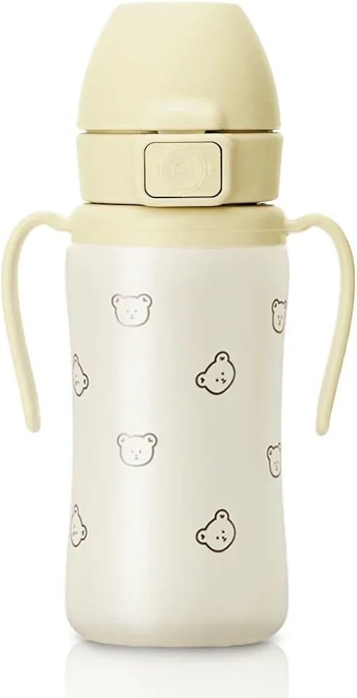 GROSMIMI Stainless Steel Baby Straw Cup, Spill-Proof, 12M+, 10oz (Bear)