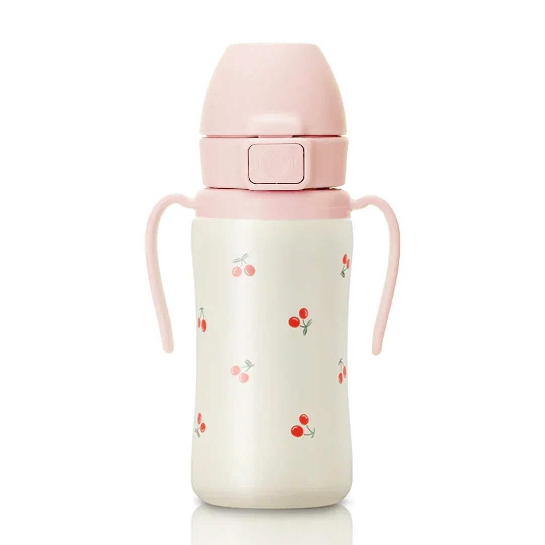 GROSMIMI Stainless Steel Baby Straw Cup, Spill-Proof, 12M+, 10oz (Bear)