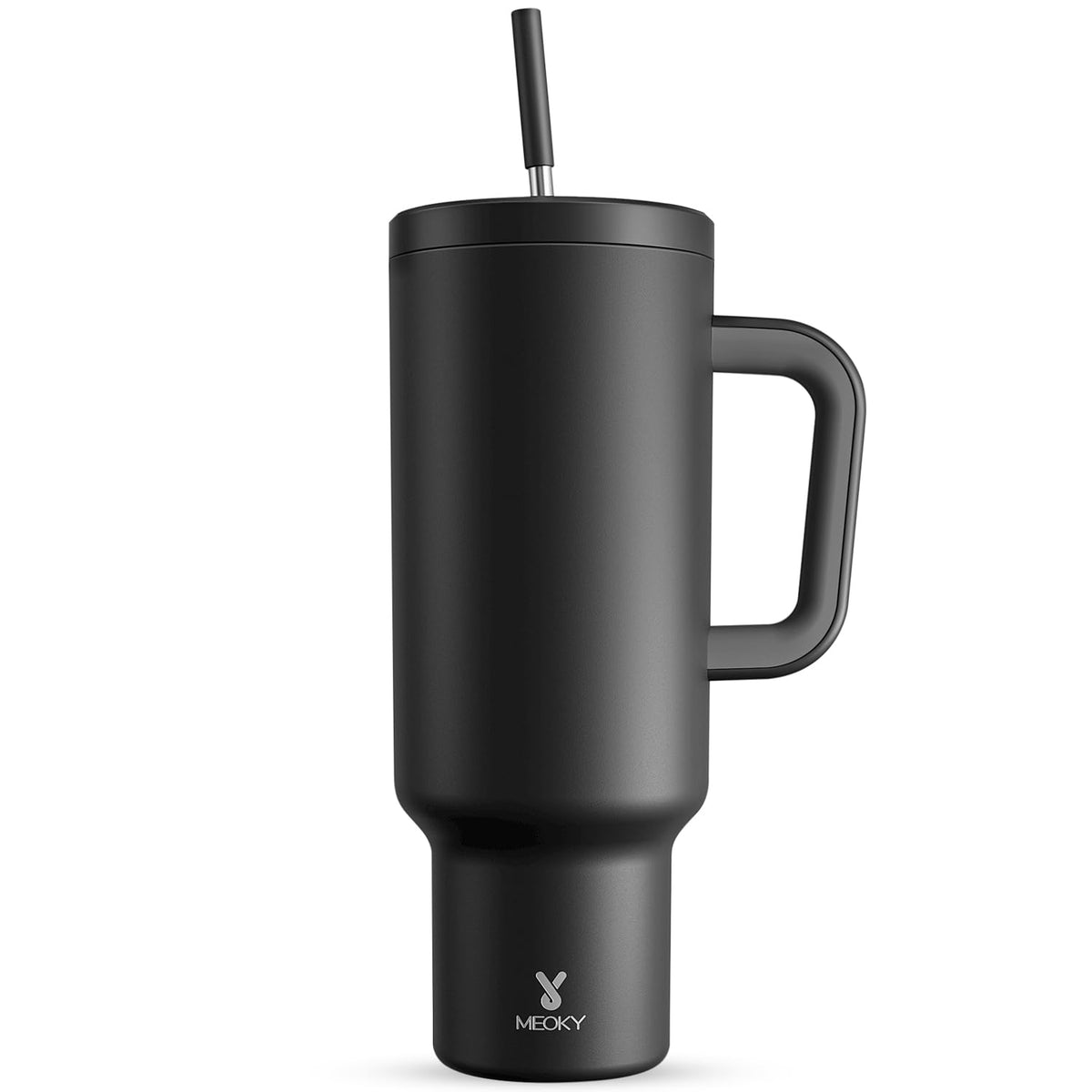 Meoky 40oz Tumbler with Handle, Leak-proof Lid and Straw, Insulated Coffee Mug Stainless Steel Travel Mug, Keeps Cold for 34 Hours or Hot for 10 Hours (Night)