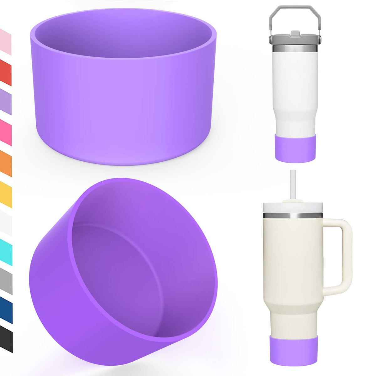 Airboat Upgrade 2PCS Protective Silicone Boot Bumper for Stanley Quencher Adventure 40oz 30oz 20oz Tumbler, Water Bottle Bottom Sleeve Cover Accessories for Stanley Mug Cup(Clear)