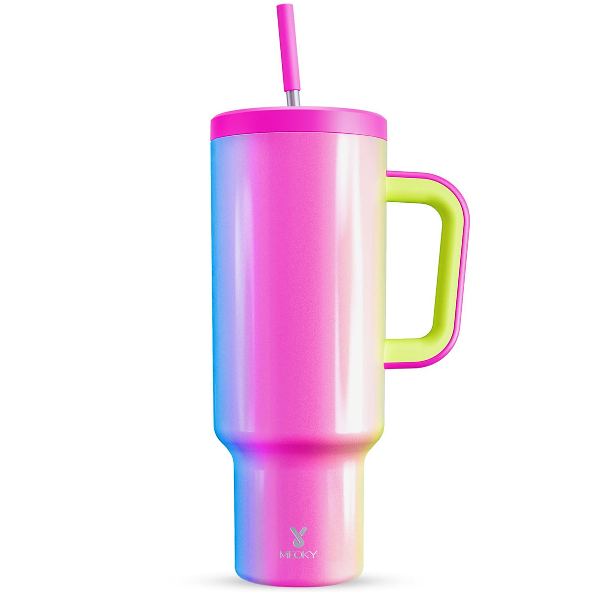Meoky 40oz Tumbler with Handle, Leak-proof Lid and Straw, Insulated Coffee Mug Stainless Steel Travel Mug, Keeps Cold for 34 Hours or Hot for 10 Hours (Night)