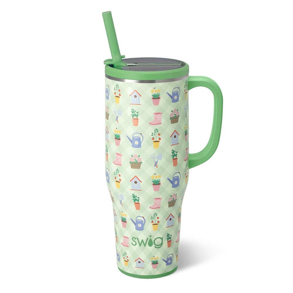 Swig Life 40oz Leakproof Mega Mug with Handle & Straw, Hydrangeas
