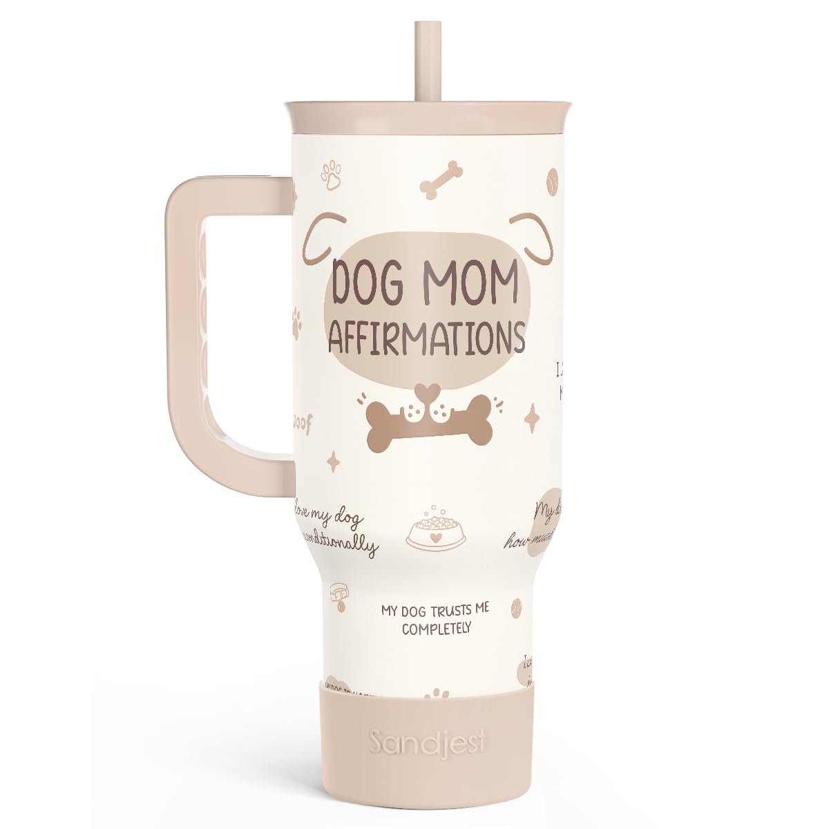 SANDJEST Bow Tumbler with Handle 40oz, Stainless Steel Insulated Tumblers Coffee Travel Cup with Slider Straw Lid, Gifts for Women Teen Girls Birthday
