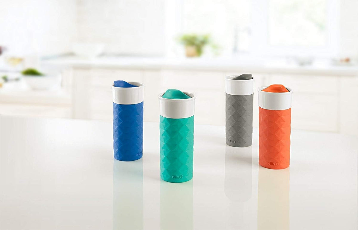 Ello Ogden Ceramic Travel Mug with Splash-Resistant Slider Lid and Protective Silicone Boot, Perfect for Coffee or Tea, BPA Free, Dishwasher Safe, Gray, 16 oz, 758-0438-040