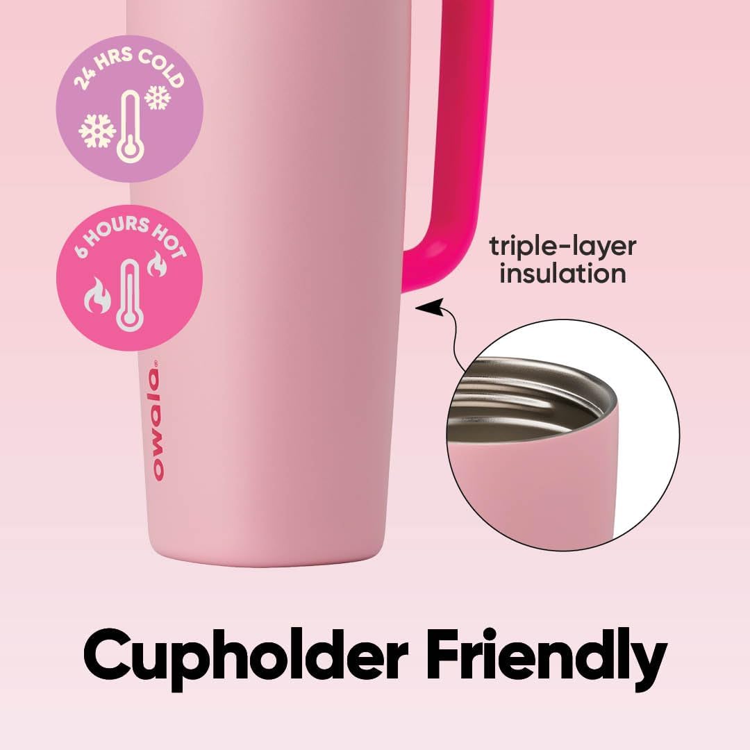 Owala SmoothSip Slider Stainless Steel Insulated Travel Mug with Handle, 100% Leak Proof, For Hot and Cold Drinks, Travel Friendly with Sliding Lock Lid, 12oz, BPA Free, Leak Proof, Pucker Up