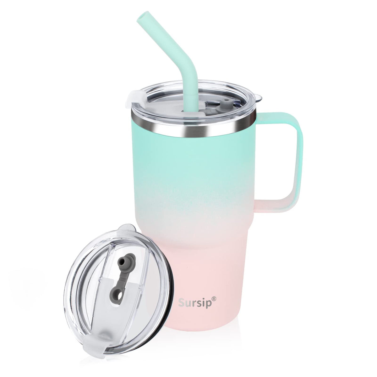 Sursip 24 oz Insulated Tumbler with Handle Lids and Straw