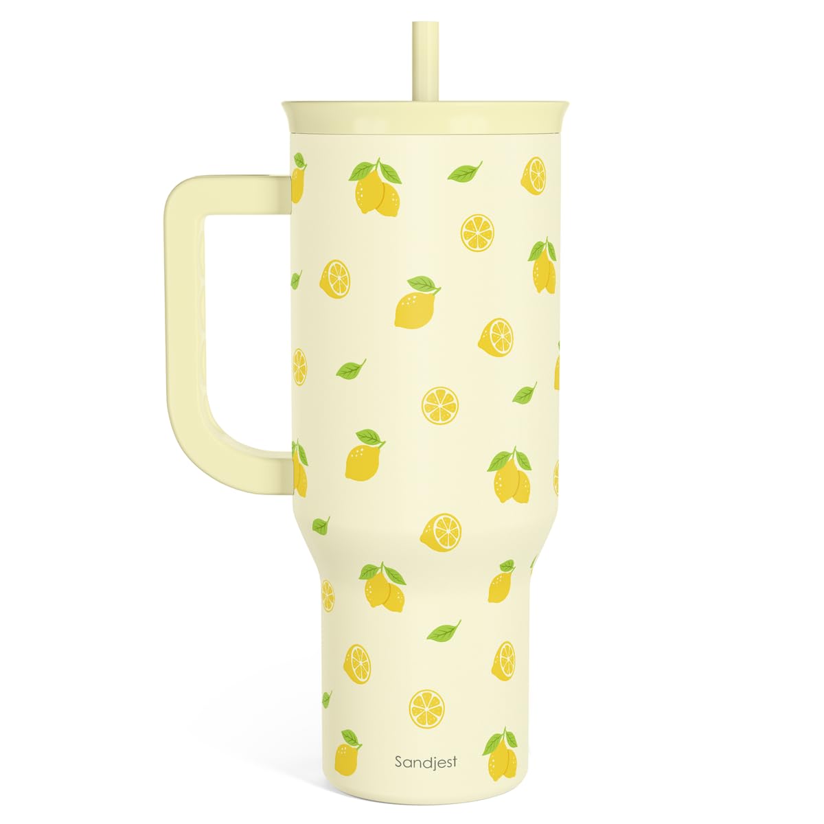 SANDJEST Bow Tumbler with Handle 40oz, Stainless Steel Insulated Tumblers Coffee Travel Cup with Slider Straw Lid, Gifts for Women Teen Girls Birthday