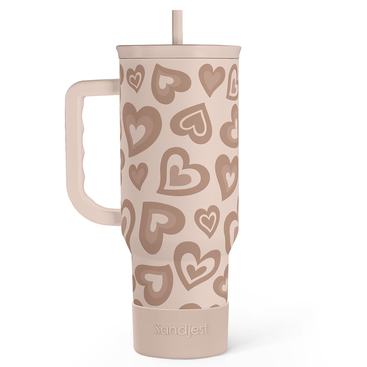 SANDJEST Bow Tumbler with Handle 40oz, Stainless Steel Insulated Tumblers Coffee Travel Cup with Slider Straw Lid, Gifts for Women Teen Girls Birthday