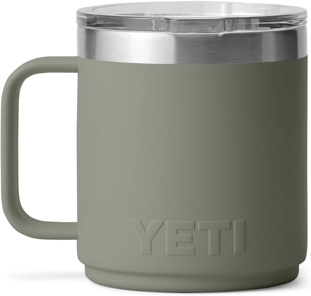 YETI Rambler 10 oz Ceramic Lined Stackable Mug, Vacuum Insulated, Stainless Steel with MagSlider Lid, Pampa Green