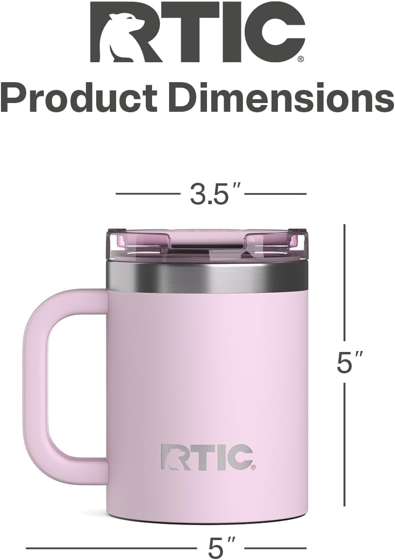 RTIC 12oz Essential Mug with Lid and Handle, Ceramic Lined, Pale Pink