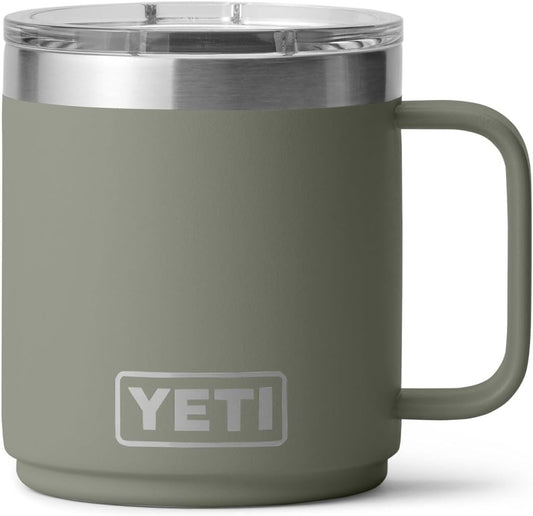 YETI Rambler 10 oz Ceramic Lined Stackable Mug, Vacuum Insulated, Stainless Steel with MagSlider Lid, Pampa Green