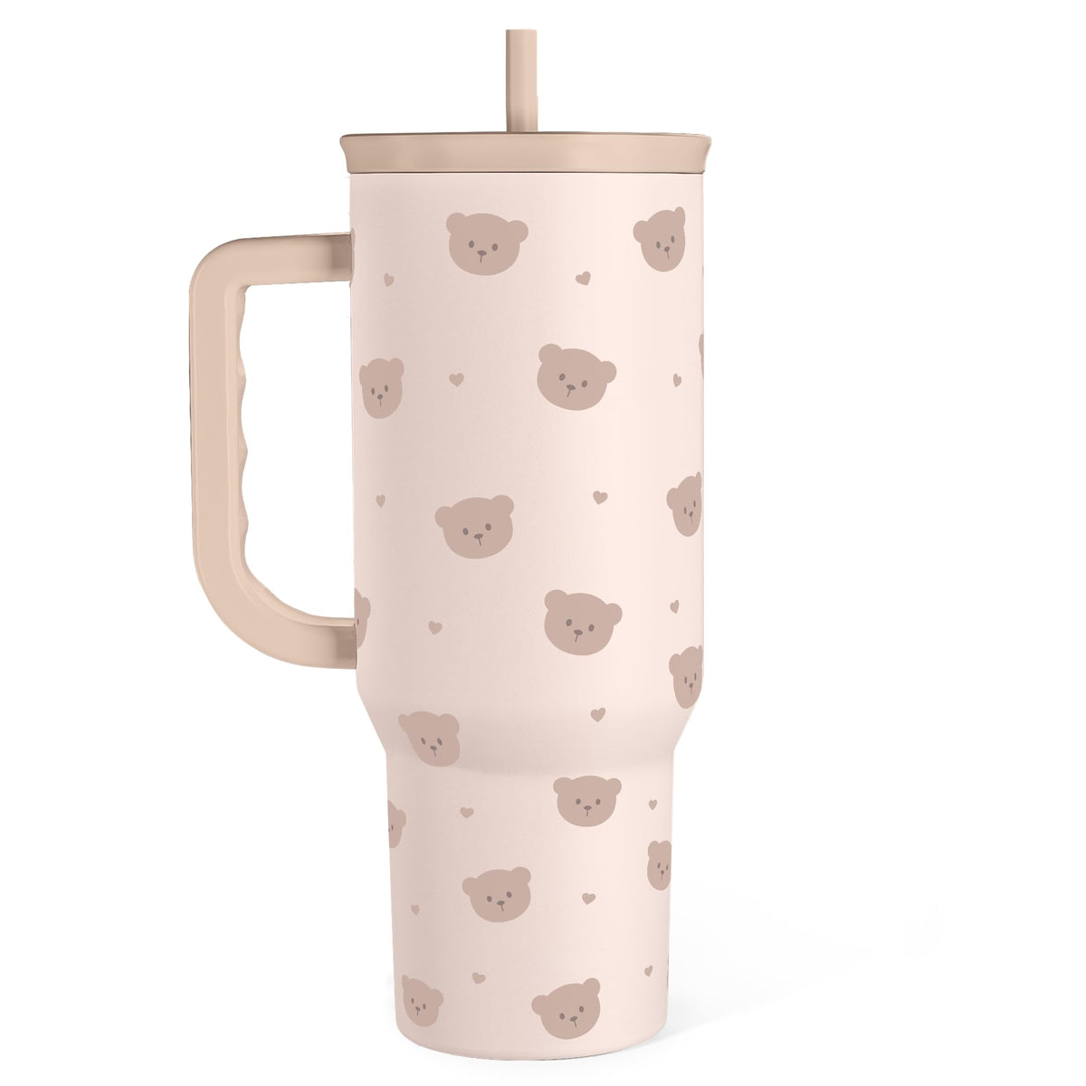 SANDJEST Bow Tumbler with Handle 40oz, Stainless Steel Insulated Tumblers Coffee Travel Cup with Slider Straw Lid, Gifts for Women Teen Girls Birthday