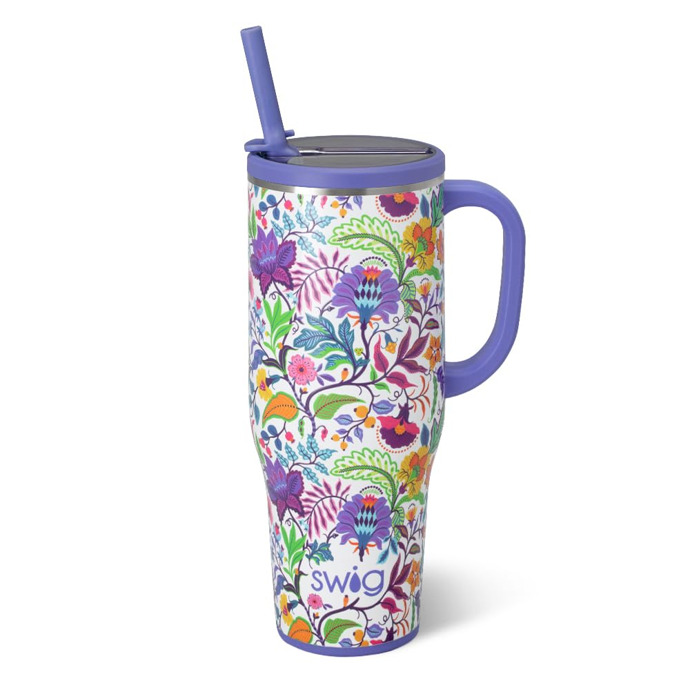 Swig Life 40oz Leakproof Mega Mug with Handle & Straw, Hydrangeas