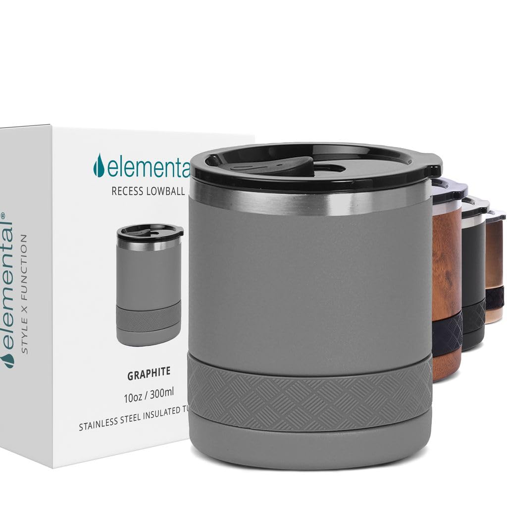 Elemental Recess Lowball 10oz Stainless Steel Tumbler Whiskey Glass w/Lid