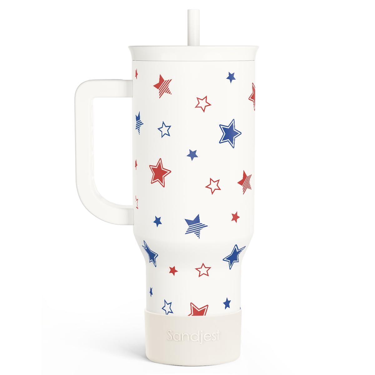 SANDJEST Bow Tumbler with Handle 40oz, Stainless Steel Insulated Tumblers Coffee Travel Cup with Slider Straw Lid, Gifts for Women Teen Girls Birthday