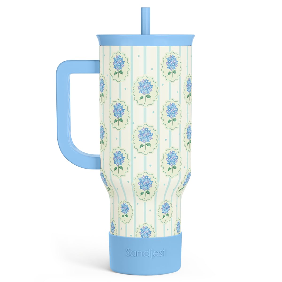 SANDJEST Bow Tumbler with Handle 40oz, Stainless Steel Insulated Tumblers Coffee Travel Cup with Slider Straw Lid, Gifts for Women Teen Girls Birthday