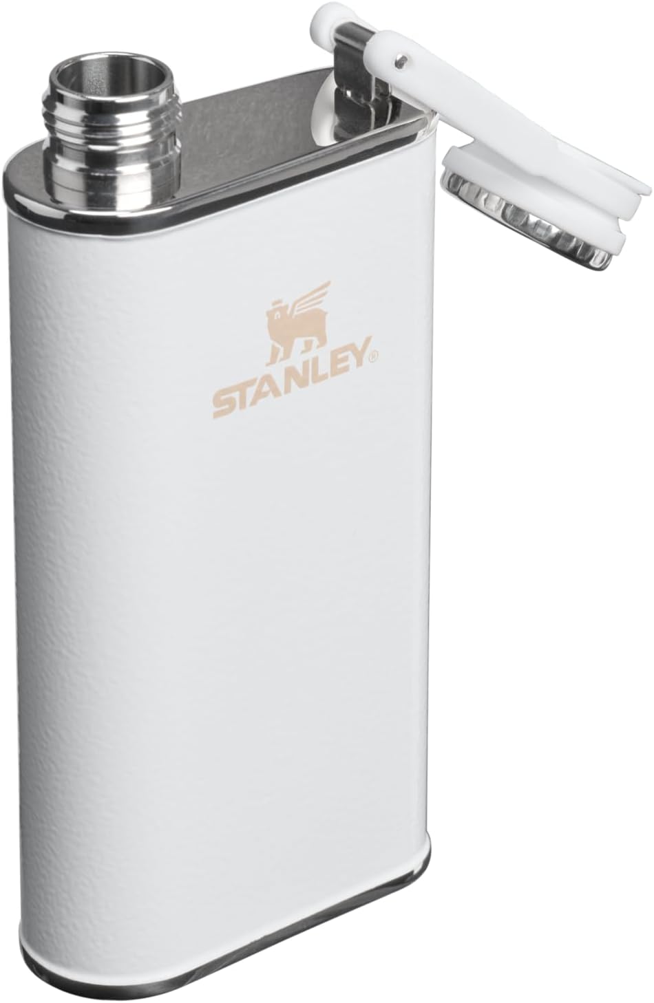 Stanley Classic Easy Fill Wide Mouth Flask 8 oz | Leakproof Hip Flask | Hinge Connected Never Lose Cap | Insulated Stainless Steel Liquor Container | BPA-Free | Hammertone Frost