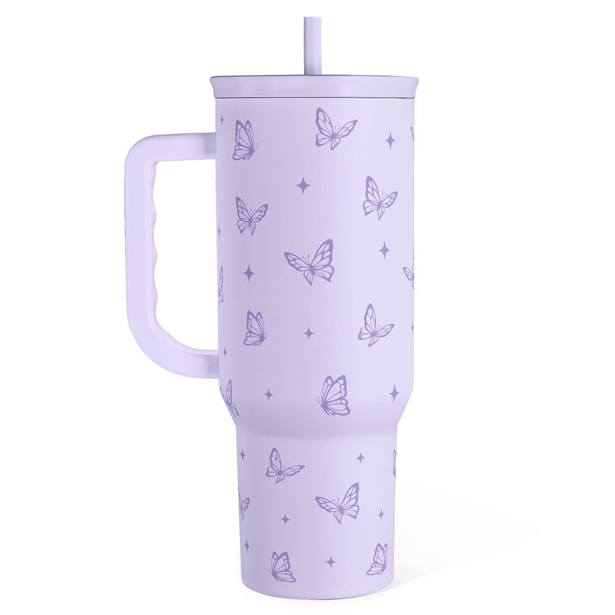 SANDJEST Bow Tumbler with Handle 40oz, Stainless Steel Insulated Tumblers Coffee Travel Cup with Slider Straw Lid, Gifts for Women Teen Girls Birthday