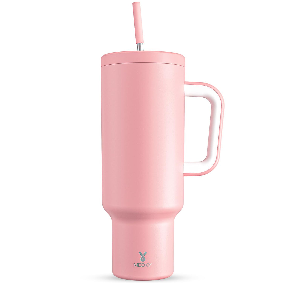 Meoky 40oz Tumbler with Handle, Leak-proof Lid and Straw, Insulated Coffee Mug Stainless Steel Travel Mug, Keeps Cold for 34 Hours or Hot for 10 Hours (Night)