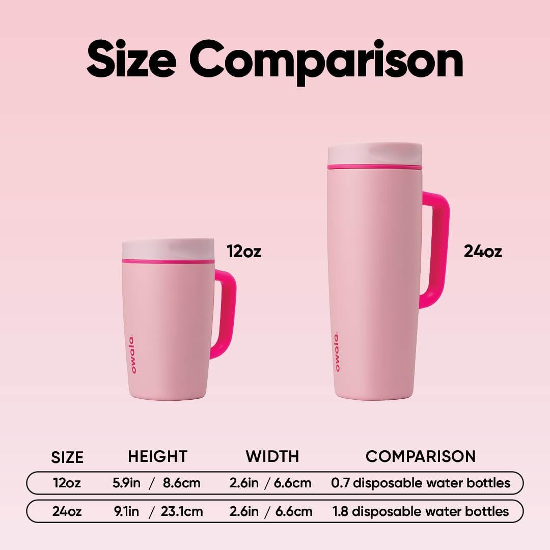 Owala SmoothSip Slider Stainless Steel Insulated Travel Mug with Handle, 100% Leak Proof, For Hot and Cold Drinks, Travel Friendly with Sliding Lock Lid, 12oz, BPA Free, Leak Proof, Pucker Up