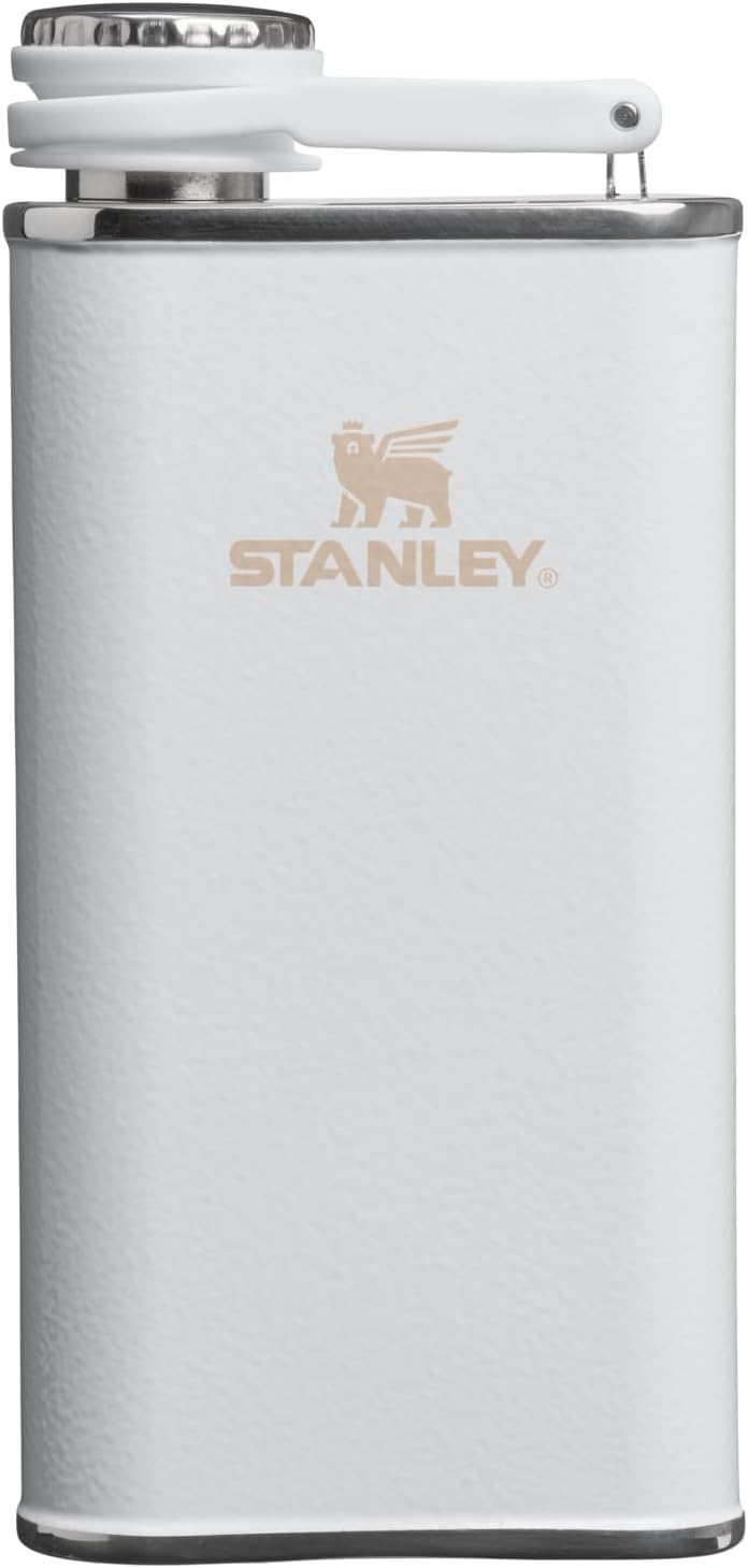 Stanley Classic Easy Fill Wide Mouth Flask 8 oz | Leakproof Hip Flask | Hinge Connected Never Lose Cap | Insulated Stainless Steel Liquor Container | BPA-Free | Hammertone Frost
