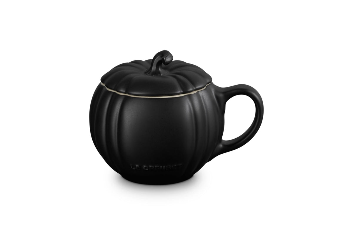 Le Creuset Stoneware Pumpkin Mug with Lid, 14 oz., Persimmon