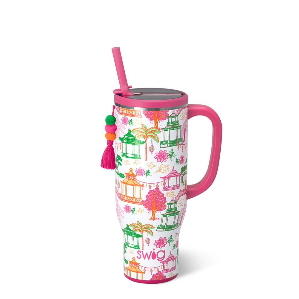 Swig Life 40oz Leakproof Mega Mug with Handle & Straw, Hydrangeas