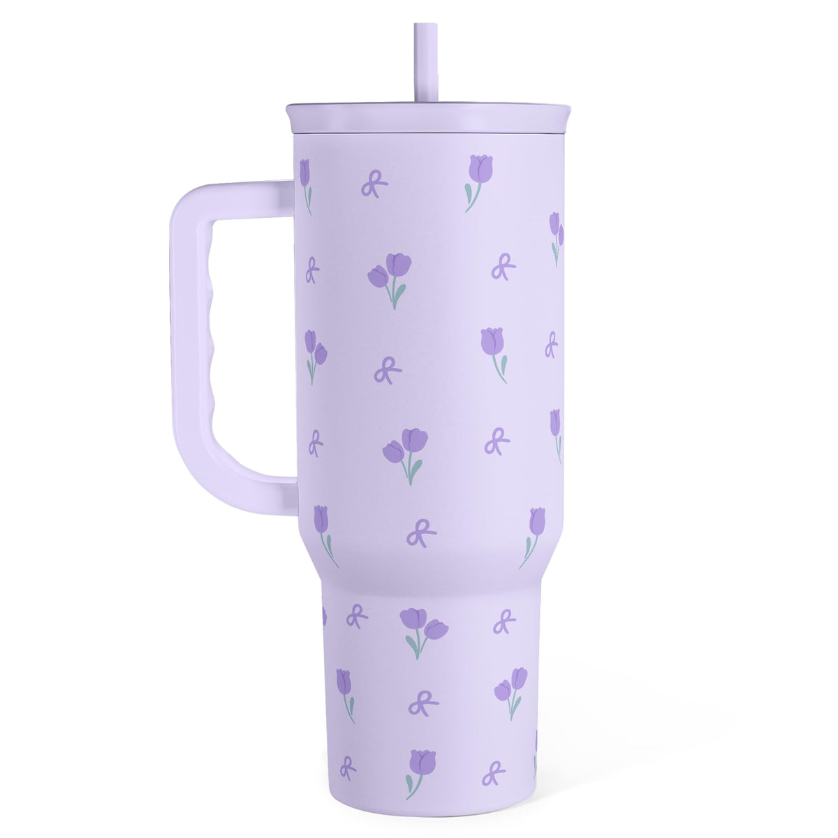 SANDJEST Bow Tumbler with Handle 40oz, Stainless Steel Insulated Tumblers Coffee Travel Cup with Slider Straw Lid, Gifts for Women Teen Girls Birthday