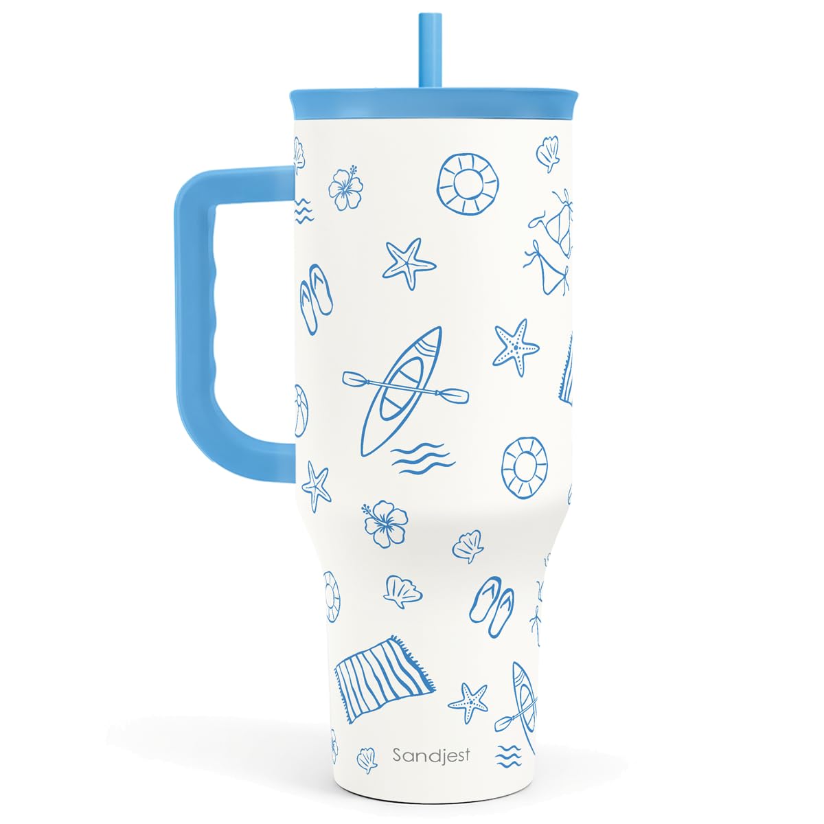 SANDJEST Bow Tumbler with Handle 40oz, Stainless Steel Insulated Tumblers Coffee Travel Cup with Slider Straw Lid, Gifts for Women Teen Girls Birthday