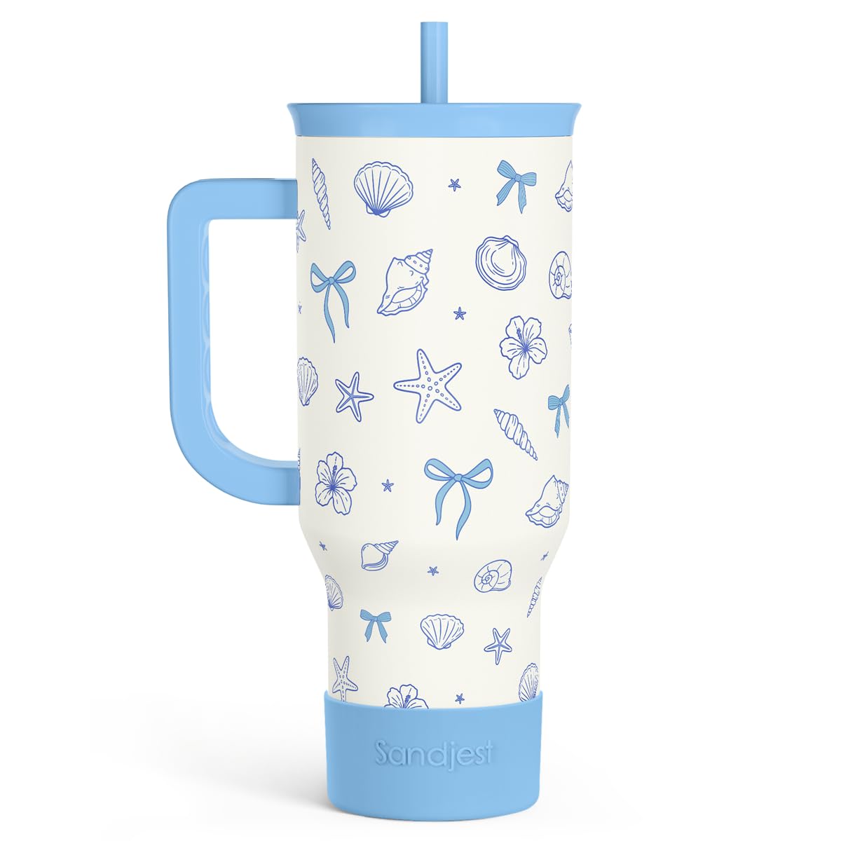 SANDJEST Bow Tumbler with Handle 40oz, Stainless Steel Insulated Tumblers Coffee Travel Cup with Slider Straw Lid, Gifts for Women Teen Girls Birthday