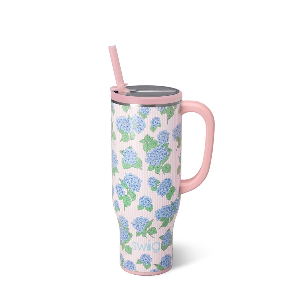 Swig Life 40oz Leakproof Mega Mug with Handle & Straw, Hydrangeas