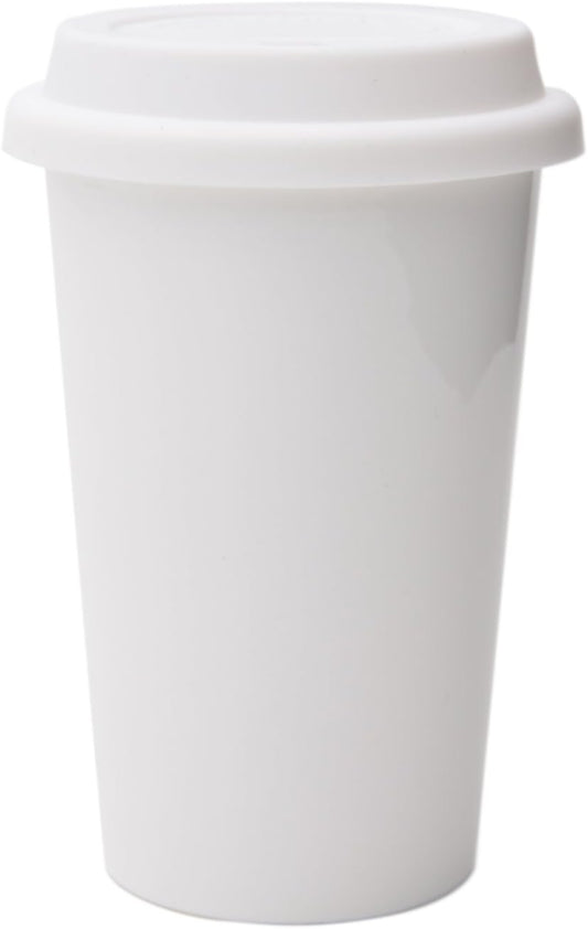 Double Wall Insulated Ceramic Cup, I Am Not a Paper Cup, 12oz, White