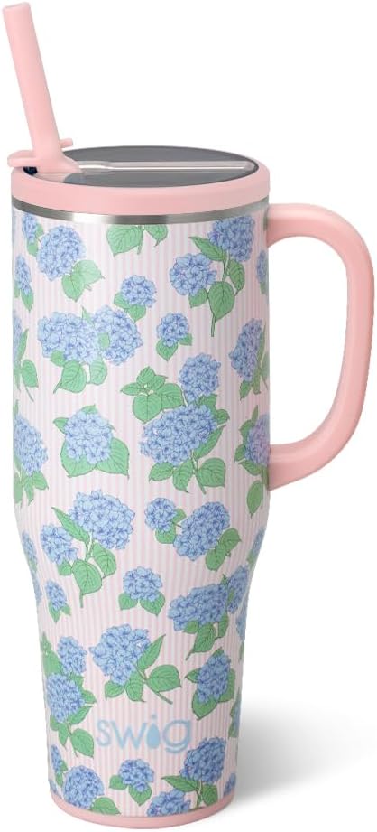 Swig Life 40oz Leakproof Mega Mug with Handle & Straw, Hydrangeas