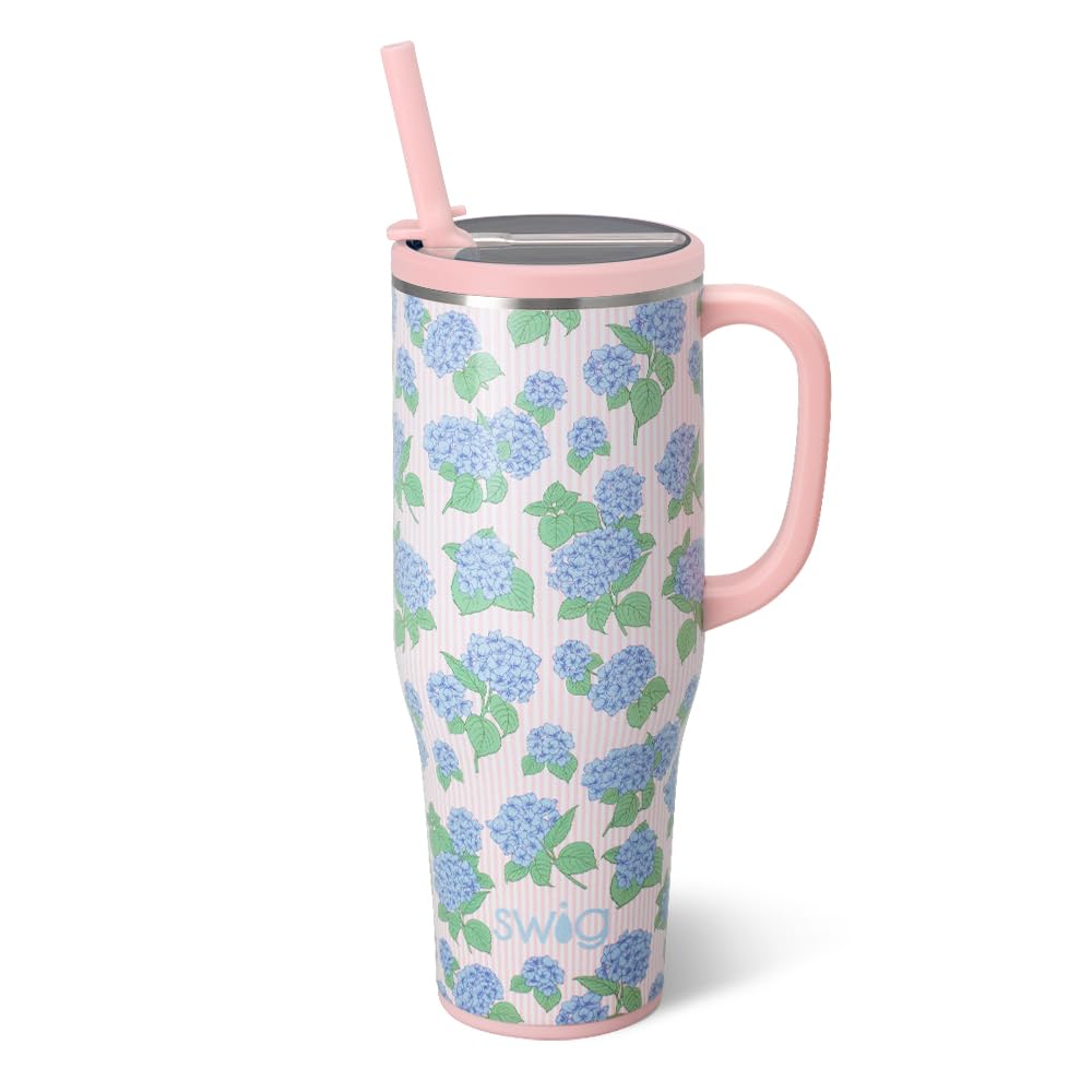 Swig Life 40oz Leakproof Mega Mug with Handle & Straw, Hydrangeas