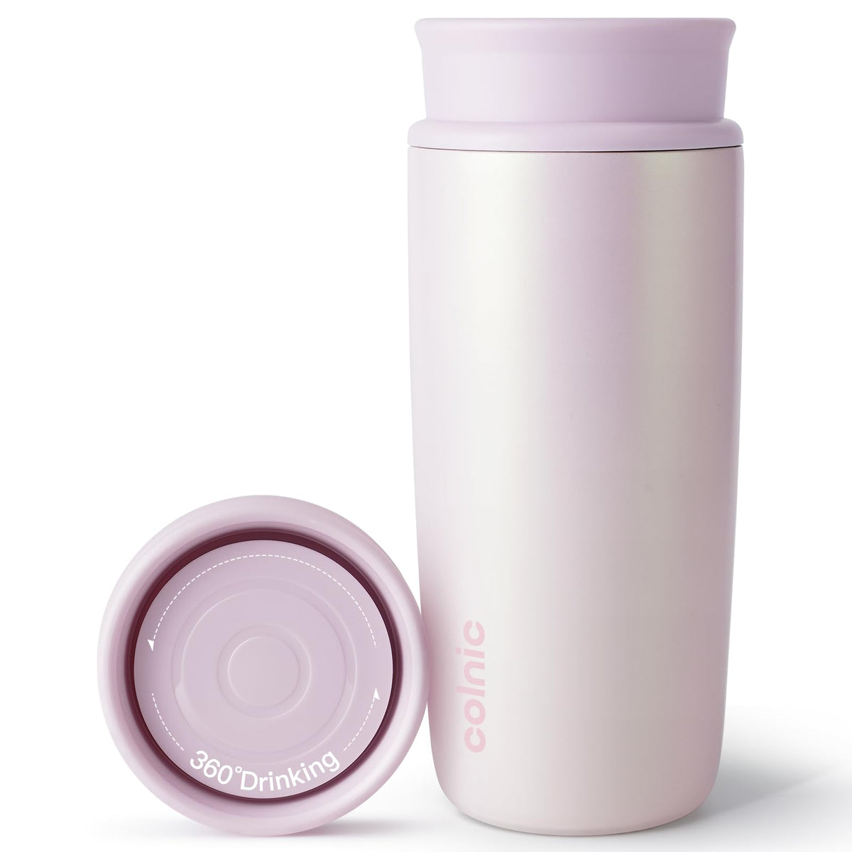 Travel Coffee Mug with 360°Lid, 12 oz Coffee Tumbler Insulated Travel Mugs for Hot and Cold, Vacuum Insulated Stainless Steel Coffee Cup Leak Proof Spill Proof-Pearl Nacre