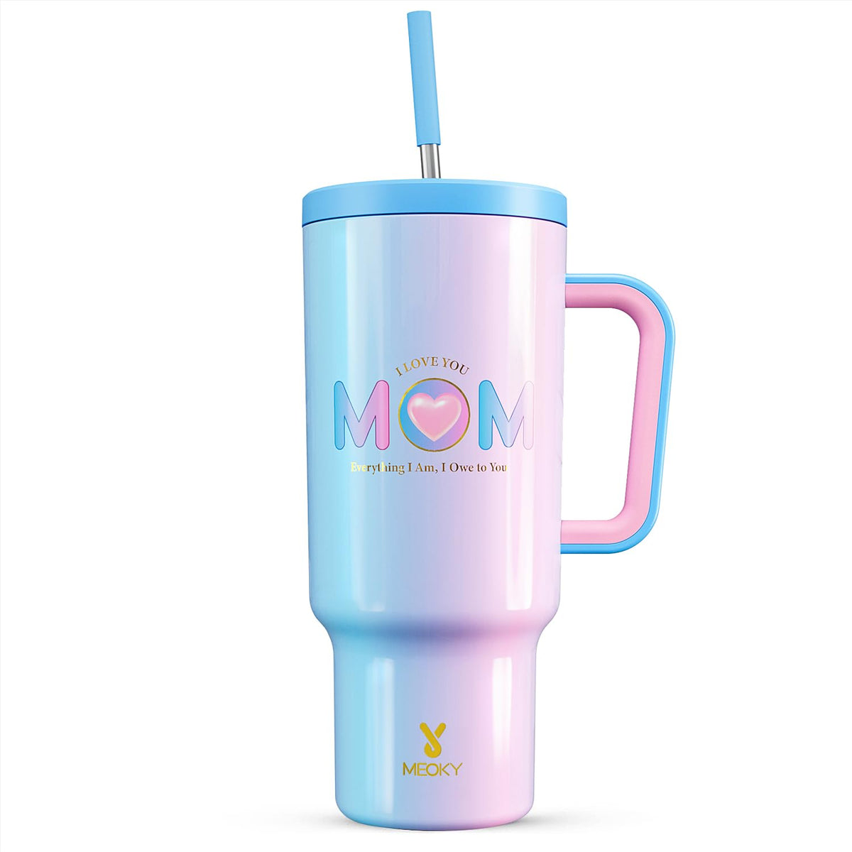 Meoky 40oz Tumbler with Handle, Leak-proof Lid and Straw, Insulated Coffee Mug Stainless Steel Travel Mug, Keeps Cold for 34 Hours or Hot for 10 Hours (Night)